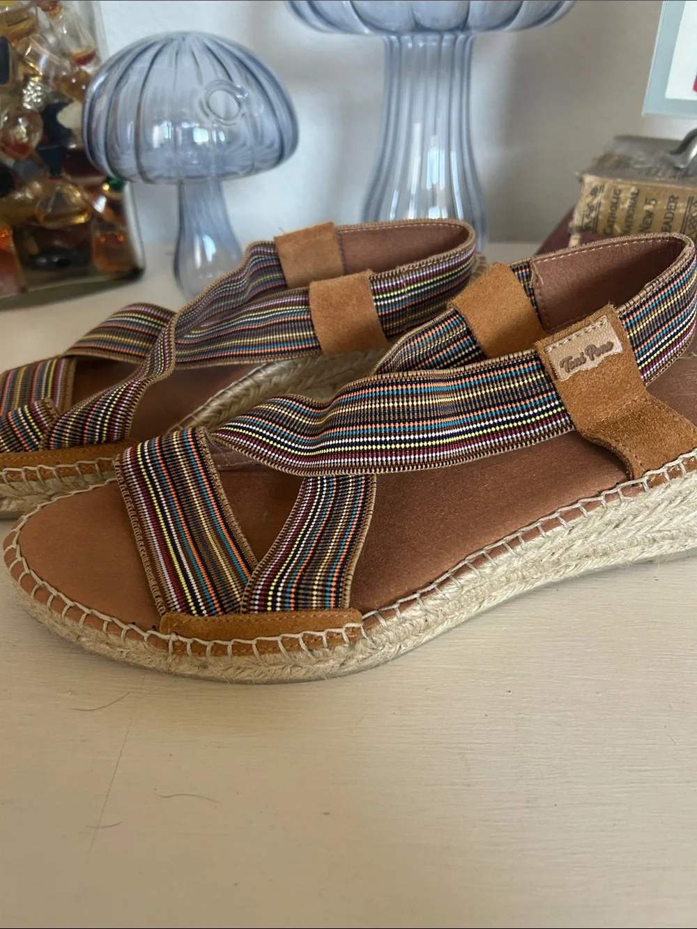 Women’s Toni Pons Tan Espadrille Sandals with Multicolor Straps